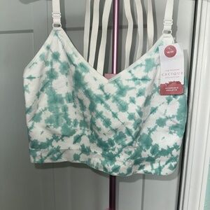 Cacique 18/20 NWT RACERBACK BRA AQUA/WHITE TIEDYE SPORTSBRA